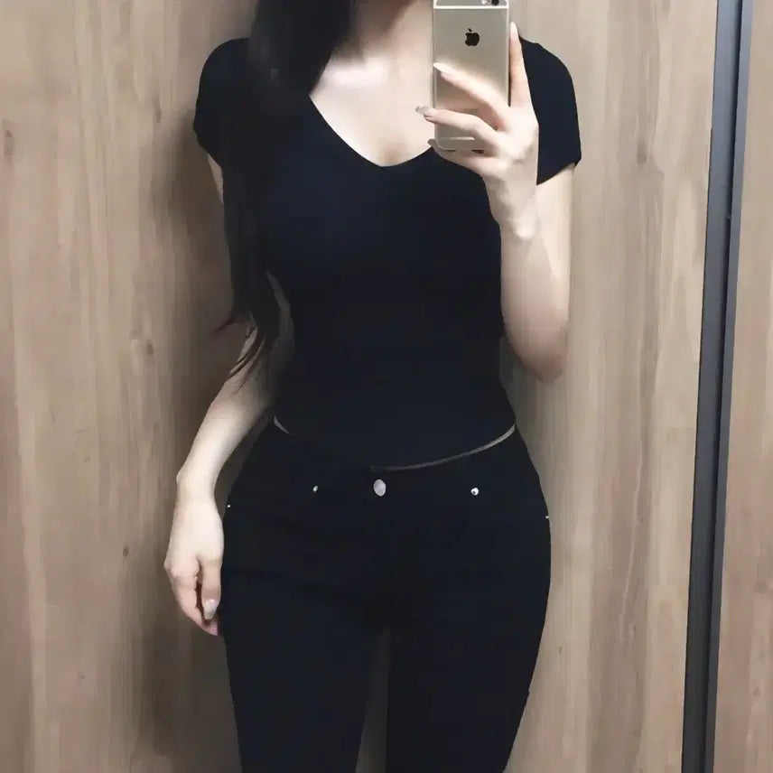 [BUNJANG] V-Neck Plain Short-Sleeve T-Shirt / 브이넥 무지 반팔티