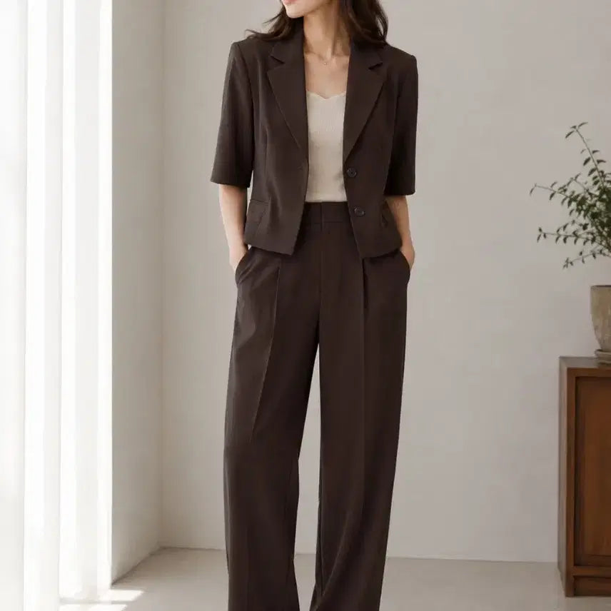 [BUNJANG] ON & ON Brown Summer Suit Set (Jacket + Pants) / 여성 온앤온 브라운 여름정장 셋업(자켓+바지)