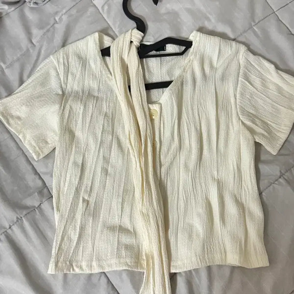 [BUNJANG] Scarf Blouse / 반팔 스카프 블라우스