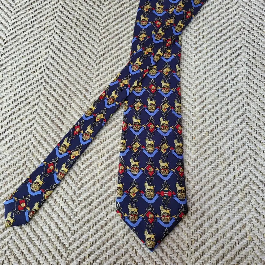 [BUNJANG] Gucci Silk Necktie Navy Pattern / 구찌 실크 넥타이 네이비 패턴