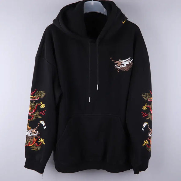 [BUNJANG] Dragon Embroidery Hoodie Zip-up (F) Black / 드래곤 자수 후드집업 기모 블랙 (F) 4750