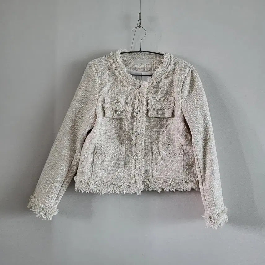 [BUNJANG] Ojo.k Tweed Jacket Ivory Pearl Button / 오조크 트위드자켓