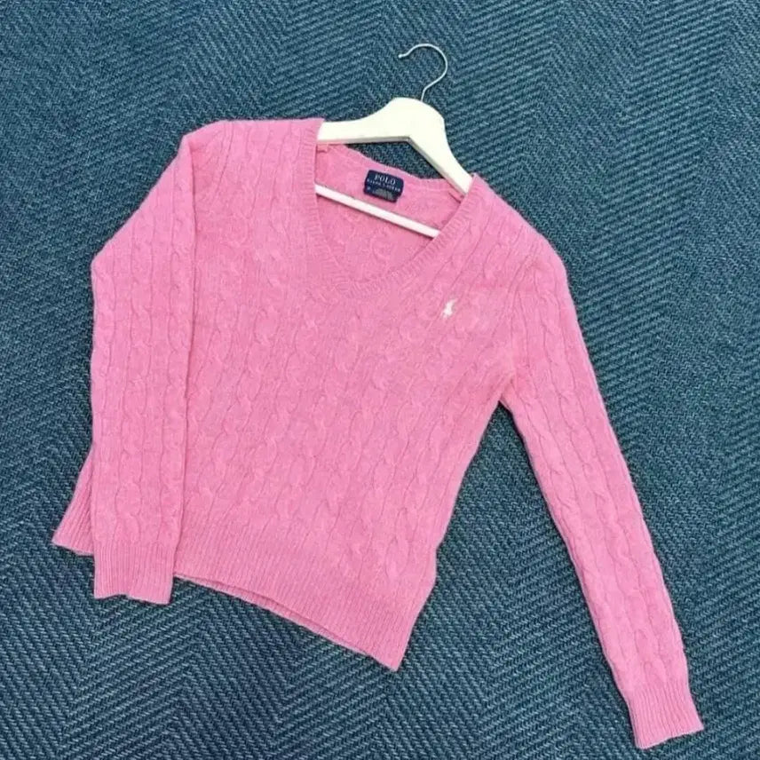 [BUNJANG] Polo Ralph Lauren Pink Cable Knit Sweater / 폴로 랄프로렌 핑크 케이블 니트