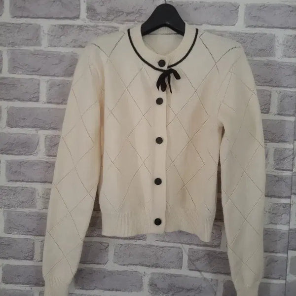 [BUNJANG] CIDER Ivory Ribbon Knit Cardigan (S) / CIDER 리본장식 아이보리 니트가디건S/알뜰한여우