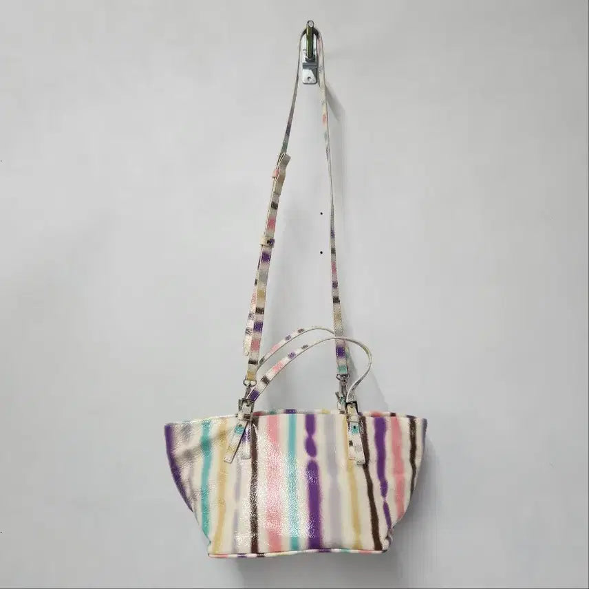 [BUNJANG] BY FAR Ivory Multicolor Stripe Patent Leather Shoulder Bag / BY FAR 아이보리 멀티컬러 스트라이프 페이턴트 가죽 숄더백