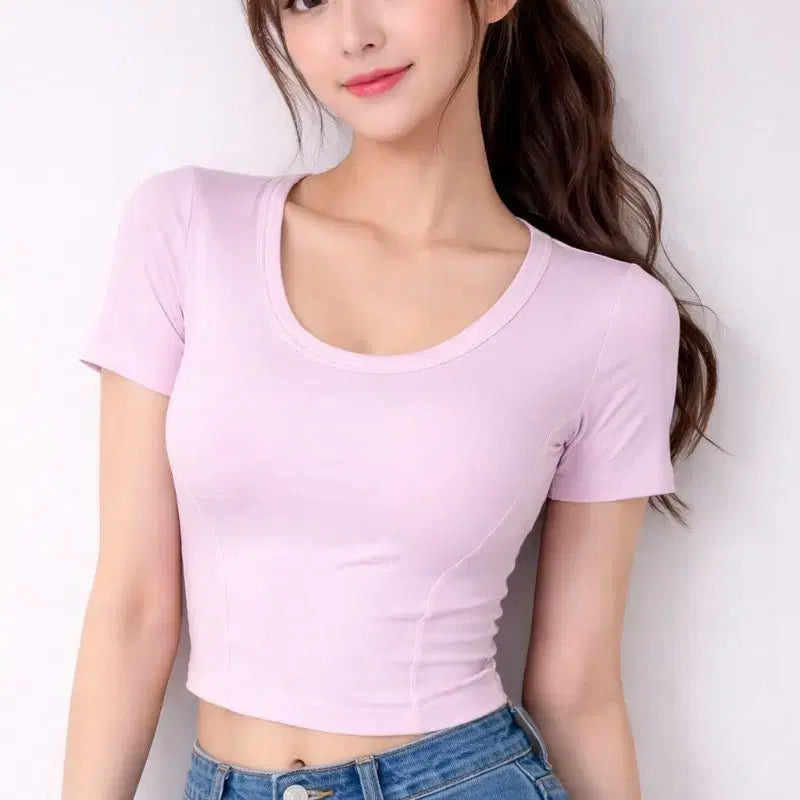 [BUNJANG] Lululemon Pink Cropped Short Sleeve Bra Top Size 4 (New) / 택달린새상품/44/룰루레몬 핑크 크롭 반팔 브라티 4사이즈