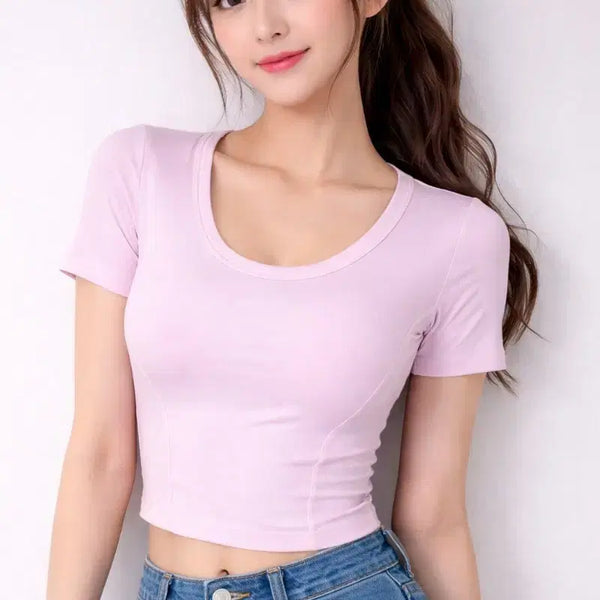 [BUNJANG] Lululemon Pink Cropped Short Sleeve Bra Top Size 4 (New) / 택달린새상품/44/룰루레몬 핑크 크롭 반팔 브라티 4사이즈
