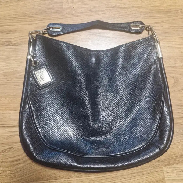 [BUNJANG] Anne Klein Black Embossed Leather Shoulder Bag / 앤클라인 블랙 뱀피 무늬 가죽 숄더백