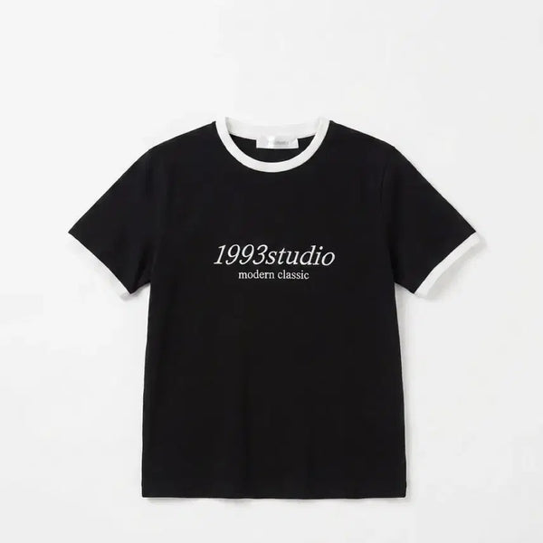 [BUNJANG] 1993studio Ringer Short Sleeve T-Shirt Black / 1993studio 링거 반팔 티셔츠 블랙