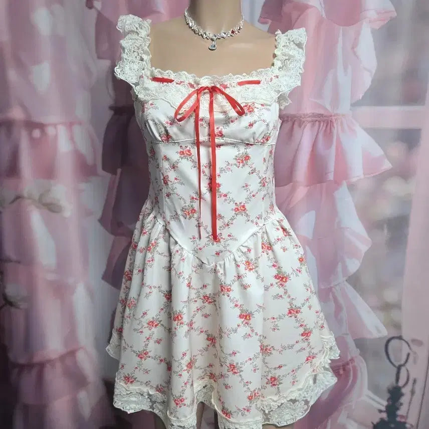 [BUNJANG] Re:Born Lace Ribbon Mori Girl Mini Dress / 택없는 새상품 레이스 리본 모리걸 미니원피스