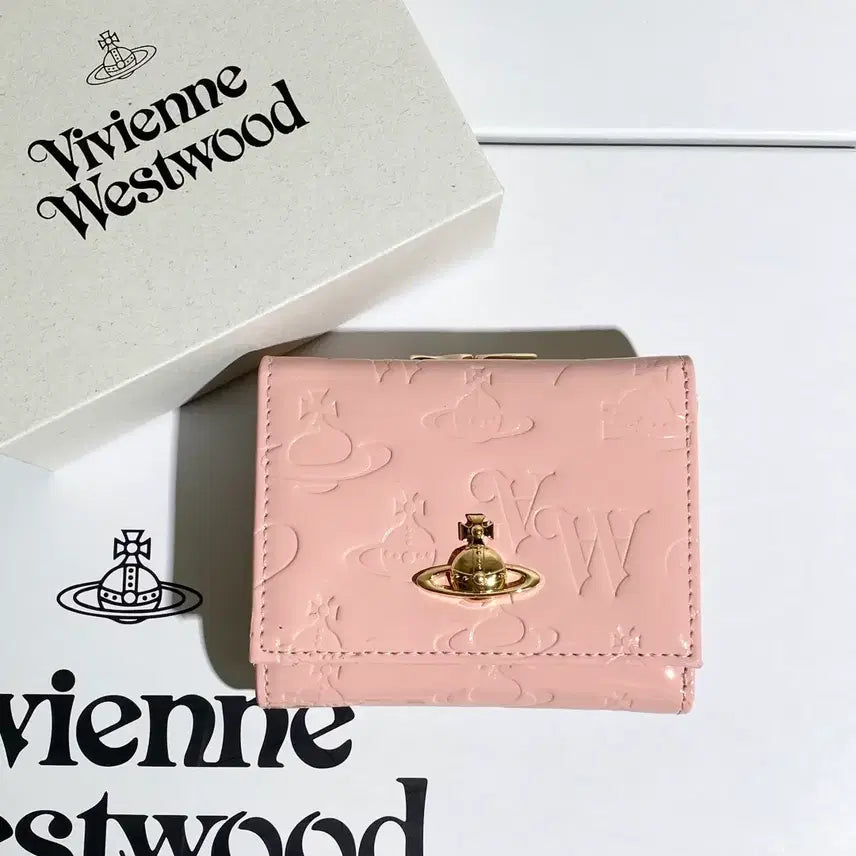 [BUNJANG] Vivienne Westwood Leather Wallet Pink Gold Tone / 비비안웨스트우드 지갑 핑크  금장
