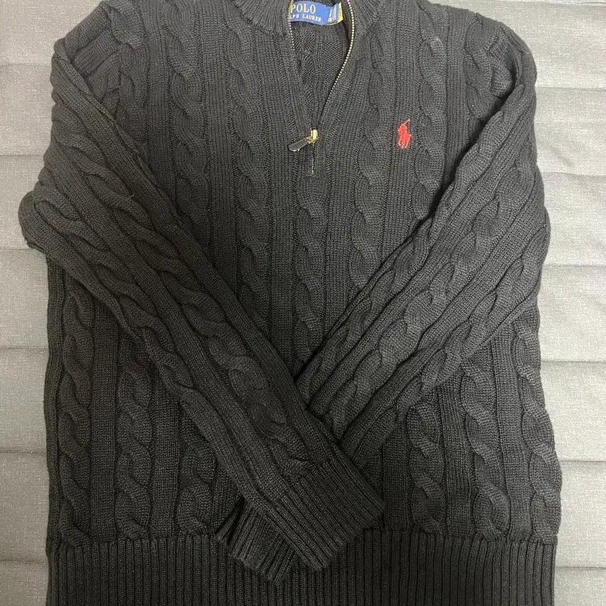 [BUNJANG] Polo Ralph Lauren Black Cable Knit Half-Zip Sweater / 폴로 반집업 니트