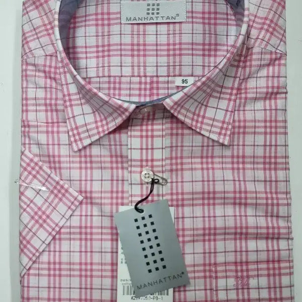 [BUNJANG] Korean Pink Check Short Sleeve Shirt New / 국산 핑크 체크 반팔 셔츠 새상품