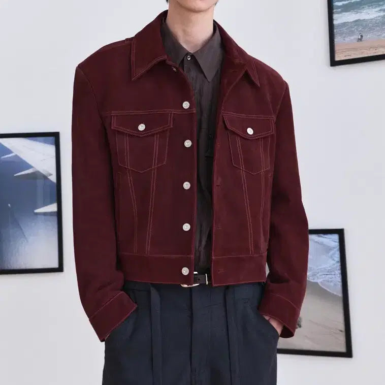 [BUNJANG] Waveness Steel Crop Suede Trucker Jacket / 웨이비니스 / 스틸 크롭 스웨이드 트러커 자켓 / 1