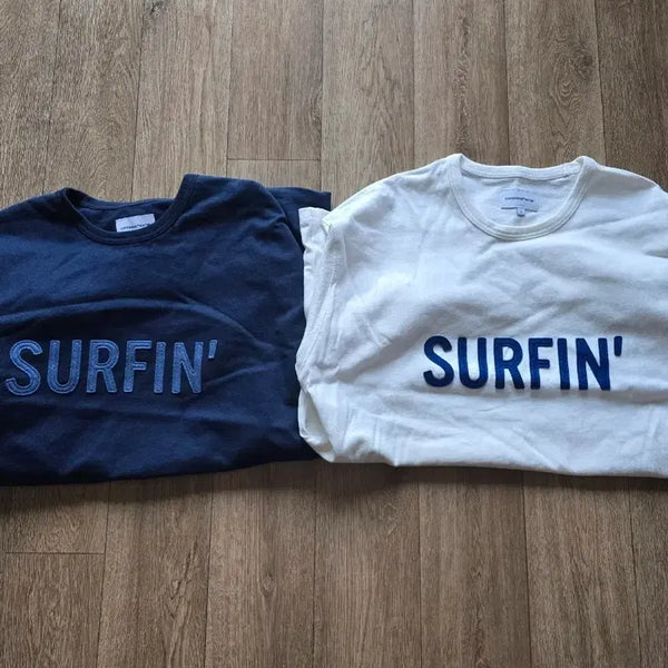 [BUNJANG] Espionage Surfin T-Shirt Bundle Set L White/Navy (Set of 2) / 2벌일괄)에스피오나지 서핀 반팔티 L 새제품 팝니다