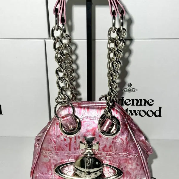 [BUNJANG] Vivienne Westwood Pink Silver Chain Clutch Shoulder Bag / 비비안웨스트우드 클러치백 숄더백 핑크 은장 체인