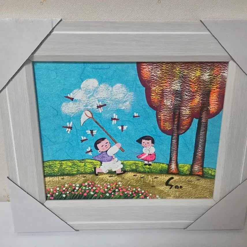 [BUNJANG] Oil Painting Framed Art: Children Playing / 아이들 잠자리 잡는 유화  그림 액자
