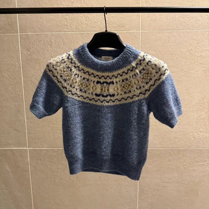 [BUNJANG] Celine Wool Triomphe Knit Short Sleeve - Size S / 셀린느 양모 트리오페 니트 반팔 백화점판 S