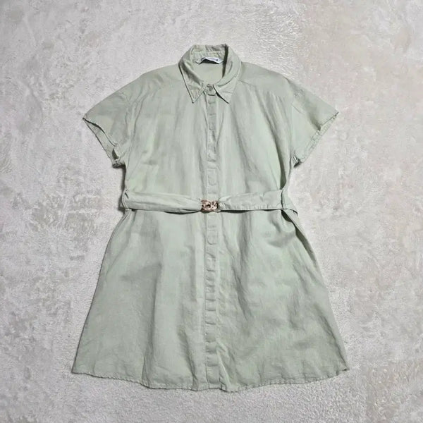 [BUNJANG] Zara Women's Linen Blend Short Sleeve Dress Mint / (XS)여성 자라 린넨 혼방 반팔 원피스 민트