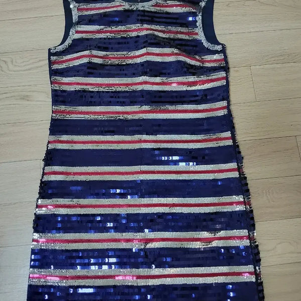 [BUNJANG] Sequin Stripe Sleeveless Mini Dress / 스팽글 스트라이프 민소매 원피스