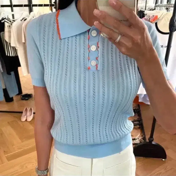 [BUNJANG] Miu Style Sky Blue Knit Top / 뮤뮤 니트