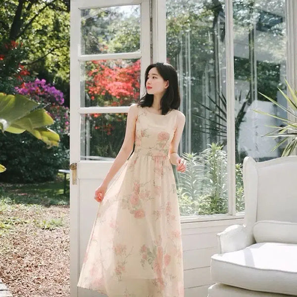 [BUNJANG] Milkcocoa Amelie Chiffon Flower Long Dress / 밀크코코아 아멜리에 청순 나시 쉬폰 플라워 롱원피스