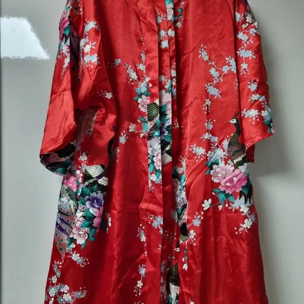 [BUNJANG] Red Flower Peacock Pattern Kimono / 레드 플라워 공작새 패턴 기모노