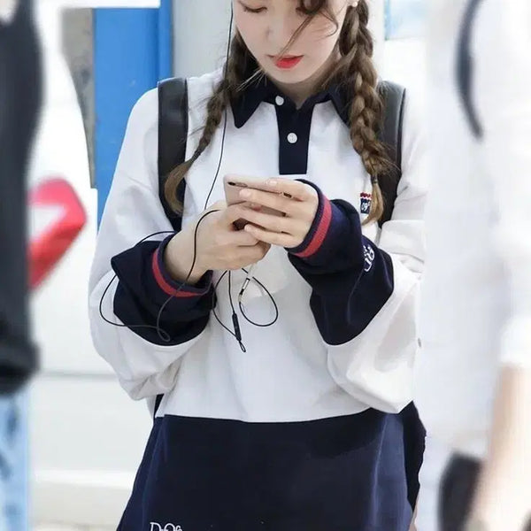 [BUNJANG] Romantic Crown Wendy Color Block Sweatshirt / 로맨틱크라운 웬디 카라 배색 맨투맨 슬리브리스