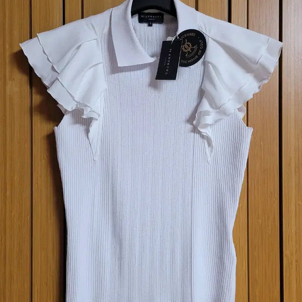 [BUNJANG] St Andrews Women's Frill Collar Ribbed Short Sleeve Knit Top L / 세인트앤드류스 프릴 블록칼라 골조직 반팔 니트 (새상품)