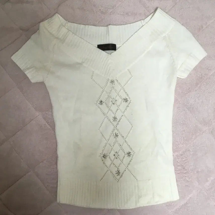 [BUNJANG] Vintage White Half-Sleeve Knit Top / Stc 빈티지 진리빈티지  화이트 달천깔 반팔 니트