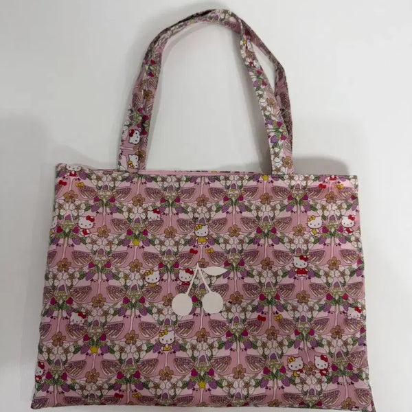 [BUNJANG] MarMar Kitty Cherry Pattern Tote Bag Pink / 마르마르 키티 체리 패턴 핑크색 토트백