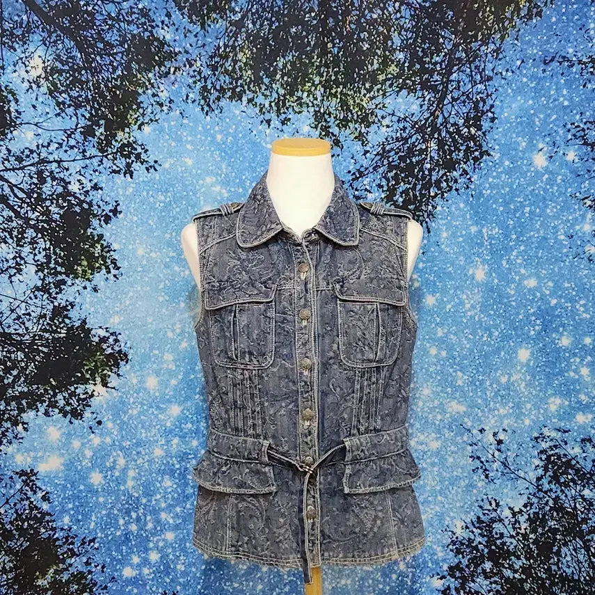 [BUNJANG] Ollini Women's Vintage Paisley Pattern Denim Vest / [ollini] 여성 빈티지 페이즐리 패턴 데님 조끼 66