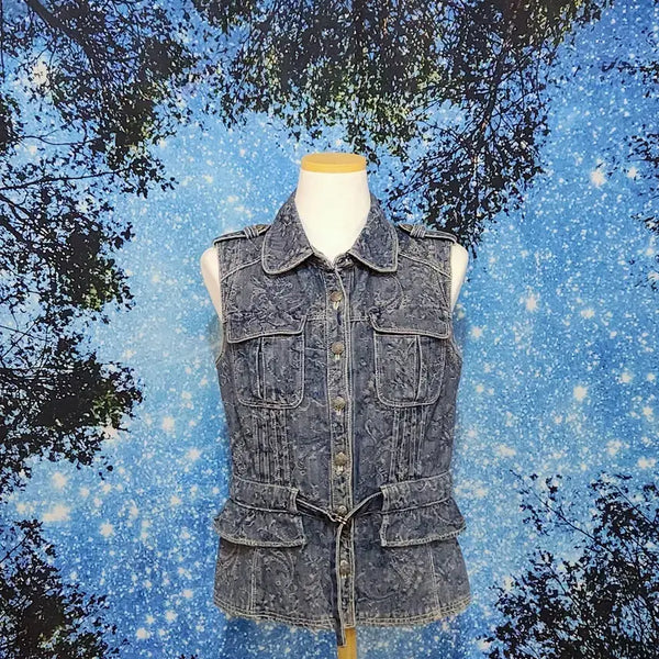 [BUNJANG] Ollini Women's Vintage Paisley Pattern Denim Vest / [ollini] 여성 빈티지 페이즐리 패턴 데님 조끼 66