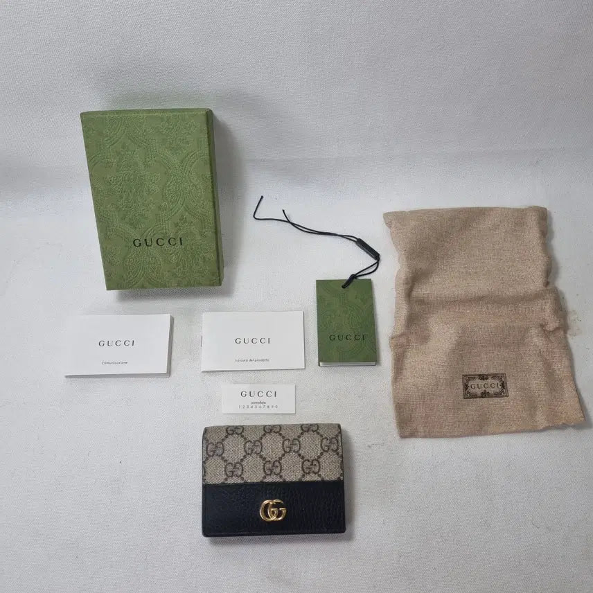[BUNJANG] Gucci GG Marmont Leather & Supreme Canvas Bi-Color Card Case Wallet / [더핸드,풀구성] 구찌 GG 마몽 가죽, 수프림 캔버스 카드지갑