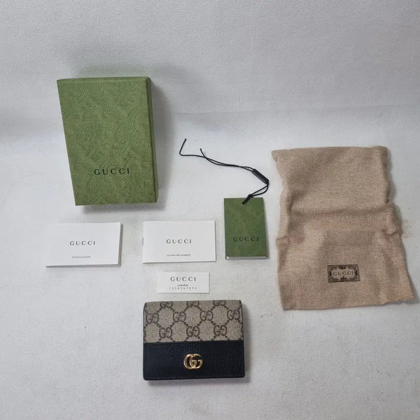 [BUNJANG] Gucci GG Marmont Leather & Supreme Canvas Bi-Color Card Case Wallet / [더핸드,풀구성] 구찌 GG 마몽 가죽, 수프림 캔버스 카드지갑