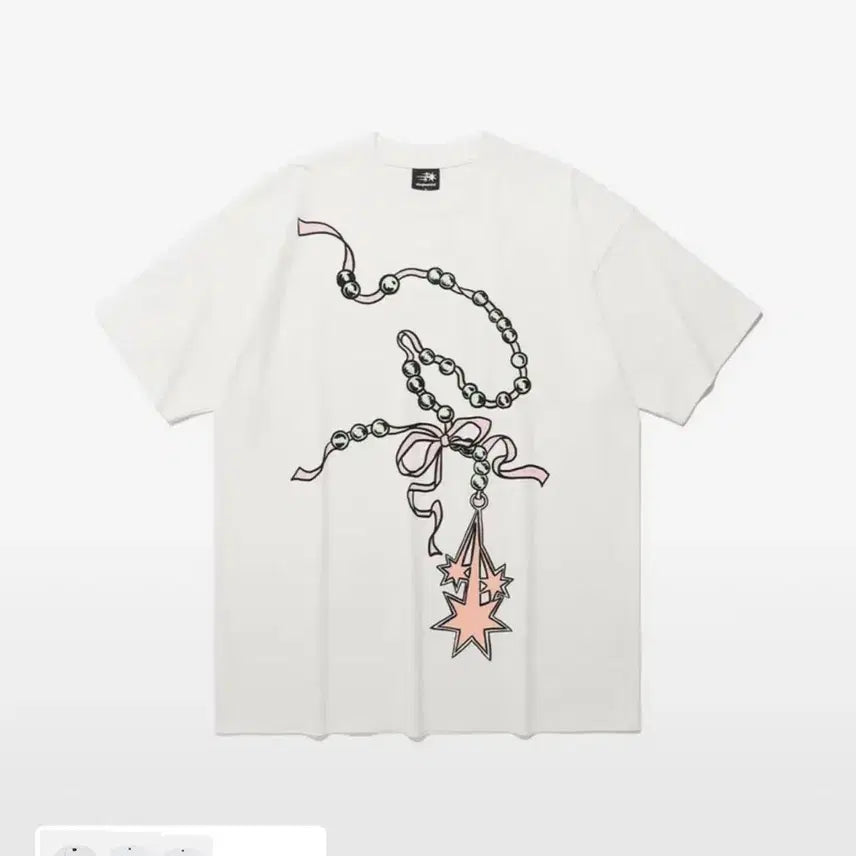 [BUNJANG] Nice Ghost Club Pearl Necklace Symbol Big T-Shirt White / 나이스고스트클럽 PEARL NECKLACE SYMBOL 빅 티 화이트