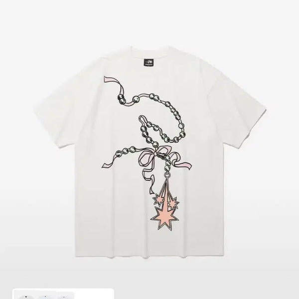 [BUNJANG] Nice Ghost Club Pearl Necklace Symbol Big T-Shirt White / 나이스고스트클럽 PEARL NECKLACE SYMBOL 빅 티 화이트
