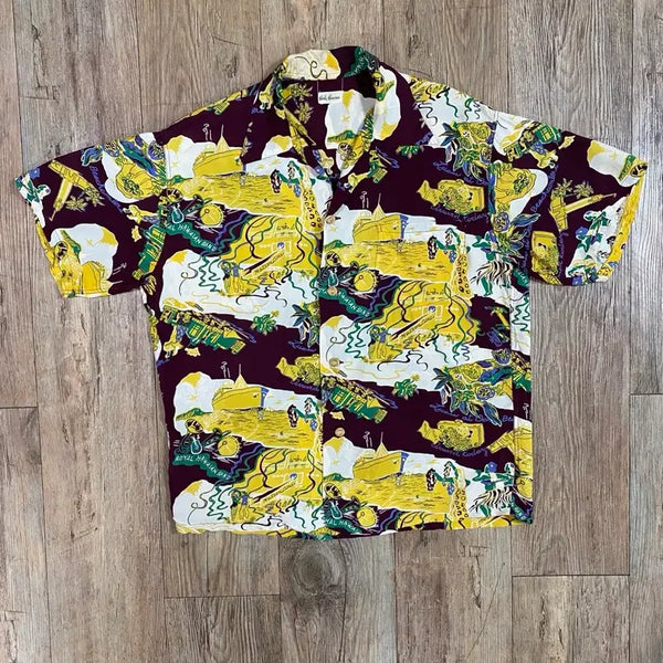 [BUNJANG] Sun Surf Hail Hawaii 1948 Replica Aloha Hawaiian Shirt - Wine / 선서프 헤일 하와이 복각 알로하 하와이안 셔츠 와인 컬러