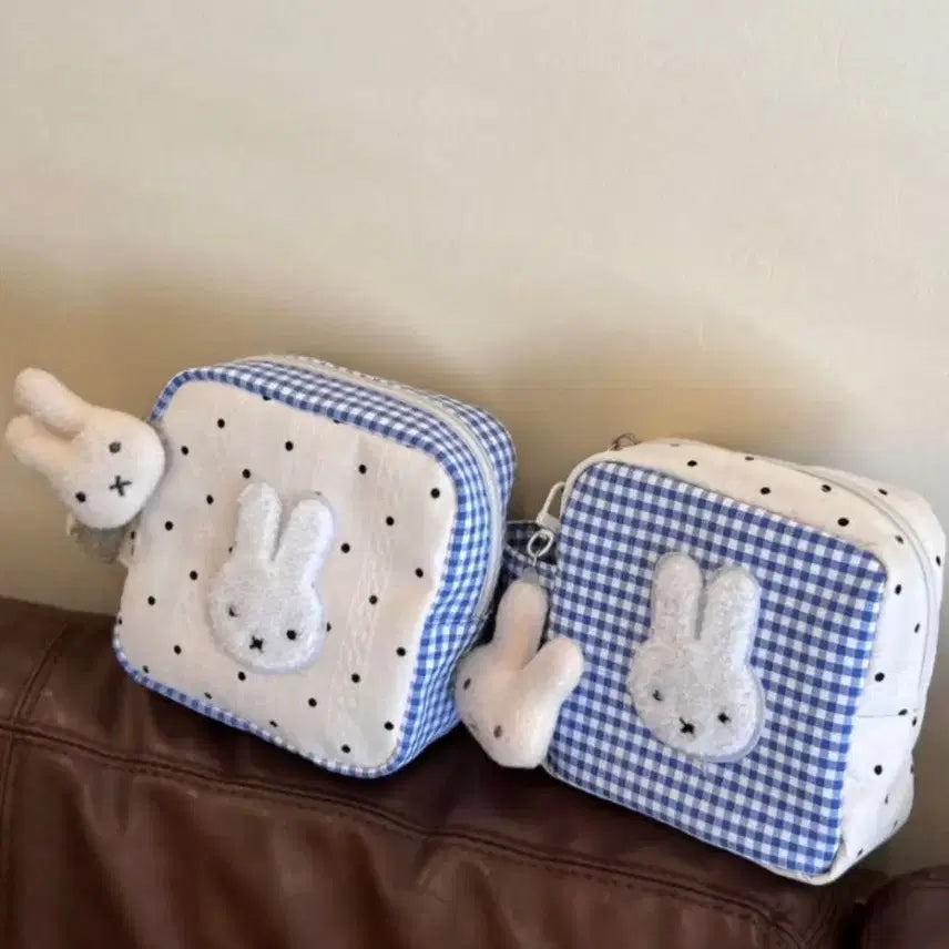 [BUNJANG] Miffy Rabbit Square Pouch & Charm Set / 키링포함 (새상품) 미피 토끼 사각 가방 소품 지퍼 파우치 세트