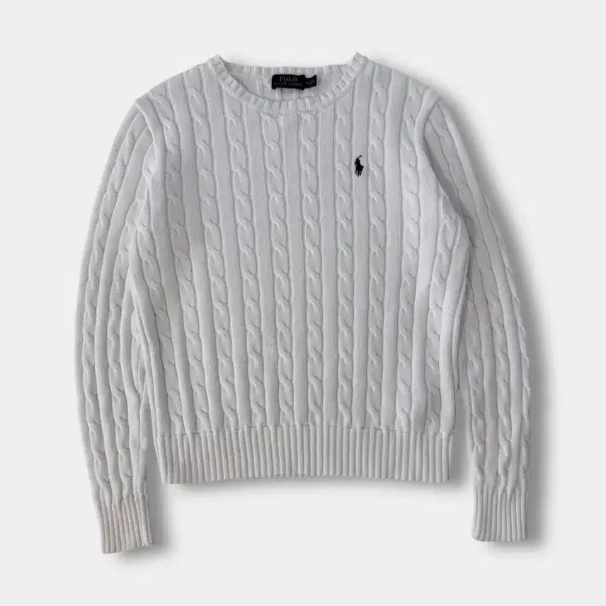 [BUNJANG] Polo Ralph Lauren White Cotton Cable Knit Sweater / 폴로 랄프로렌 신형 라벨 화이트 코튼 꽈배기 니트