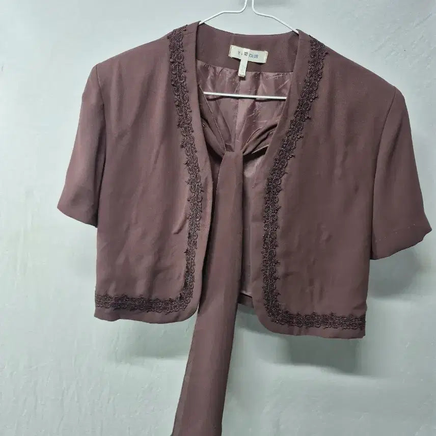 [BUNJANG] Y.Z CLUB Lace Short-Sleeve Necktie Jacket - Size M / Y.Z CLUB 레이스 반팔 넥타이 자켓 M