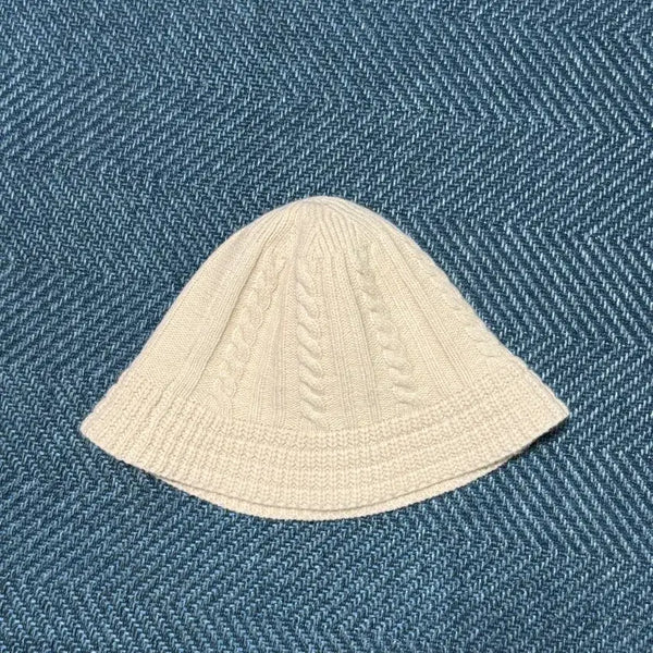 [BUNJANG] Ivory Cable Knit Beanie Bucket Hat / 아이보리 뜨개, 니트, 꽈배기 버킷햇 모자 비니