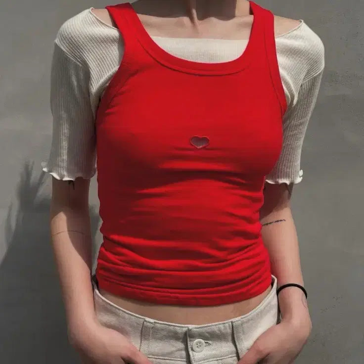 [BUNJANG] Base Range Heart Sleeveless Top / 베이스 레인지  하트 나시