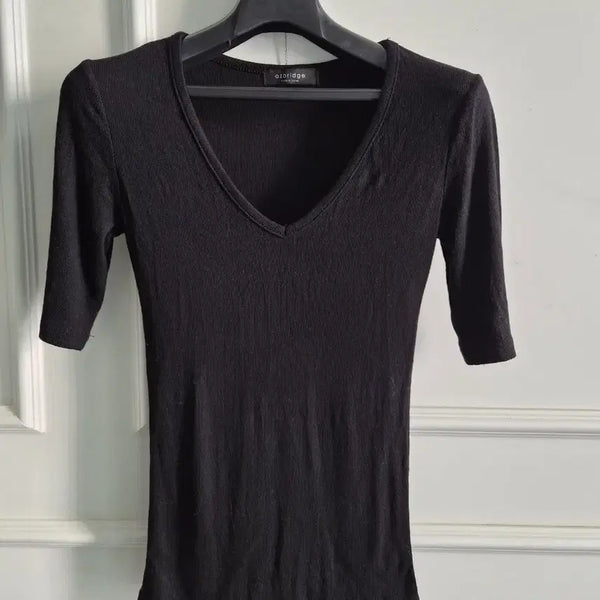 [BUNJANG] Black V-Neck Short Sleeve Knit / 블랙 브이넥 반팔 니트