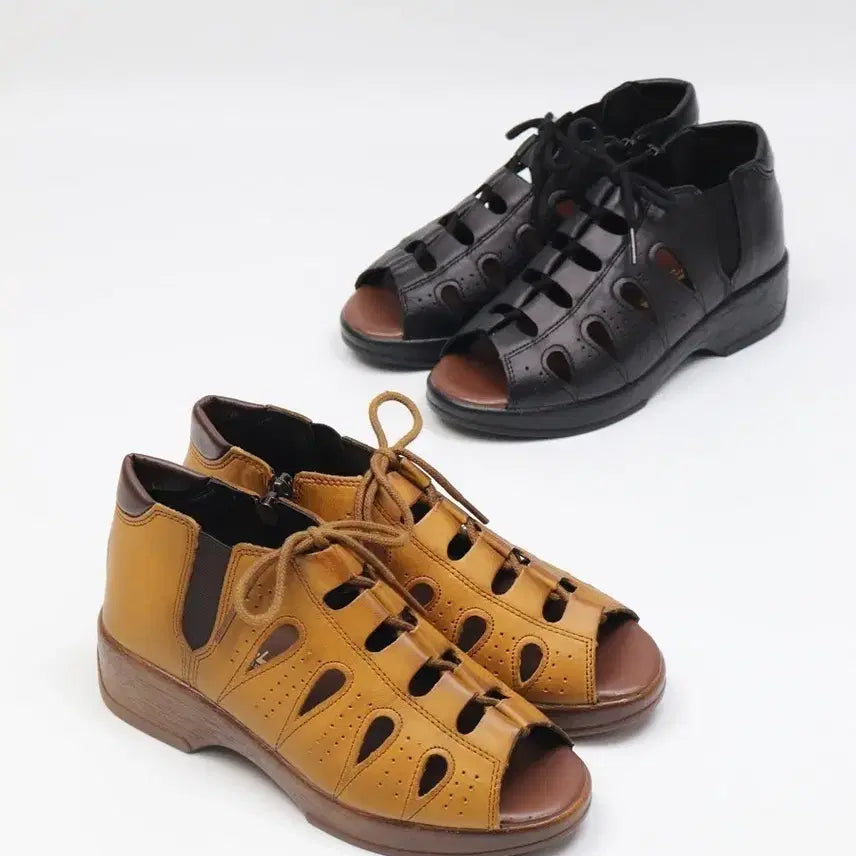 [BUNJANG] Punch Open Toe Natural Cowhide Leather Sandals / 펀칭 오픈토 통소가죽 샌들 블랙/브라운 새상품