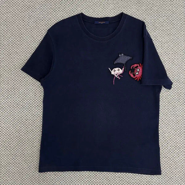 [BUNJANG] Louis Vuitton LV Logo Beaded Animal Knit Short Sleeve T-Shirt / [M]루이비통 LV로고 비즈 애니멀 니트 반팔티