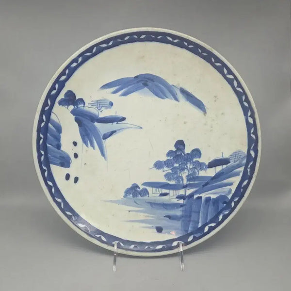 [BUNJANG] Antique Imari Porcelain Celadon Landscape Large Plate / 골동품 120년전후 이마리 청화 산수문 대반 폭34