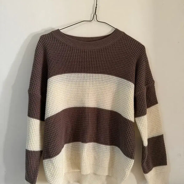 [BUNJANG] Brown Stripe Knit Sweater / 브라운 스트라이프 니트 스웨터