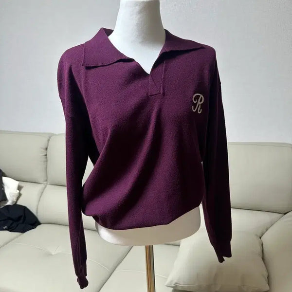 [BUNJANG] Purple V-Neck Collar Knit - Size 55 / [55사이즈]기본 보라색 브이넥 카라니트