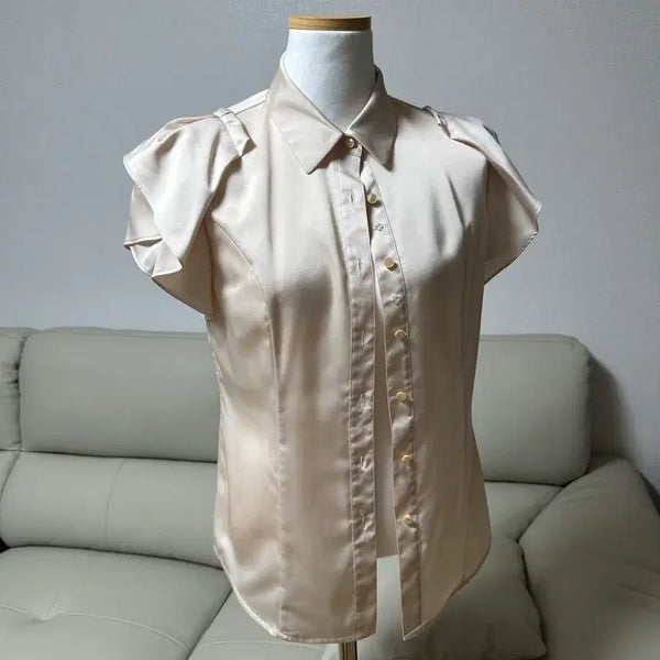 [BUNJANG] Beige Short Sleeve Blouse - Size 55 / [55사이즈]베이지 반팔 블라우스